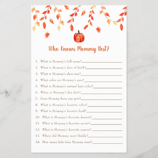 Little Pumpkin Baby shower Game die mama kent Flyer (Voorkant)