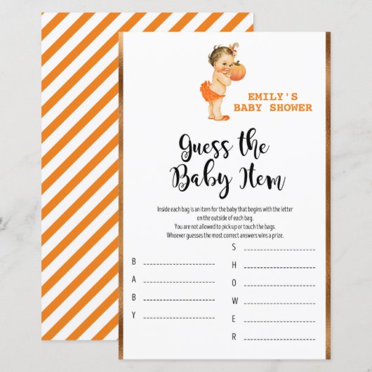 Little Pumpkin Baby shower Game PRINED (Voorkant / Achterkant)