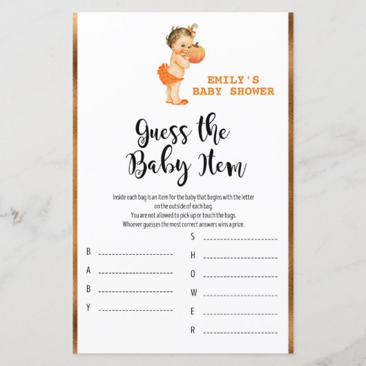 Little Pumpkin Baby shower Game PRINED (Voorkant)