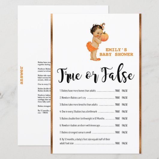 Little Pumpkin Baby shower Game PRINED (Voorkant / Achterkant)