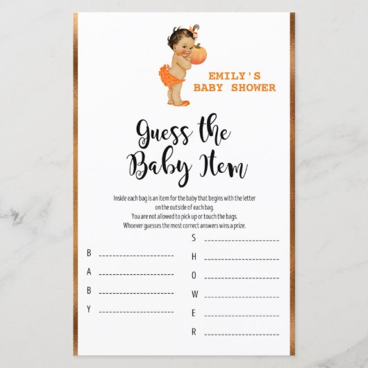 Little Pumpkin Baby shower Game PRINED (Voorkant)