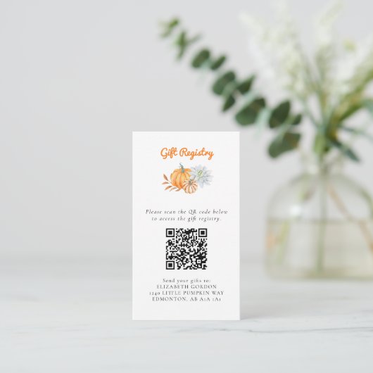 Little Pumpkin Baby shower Gift Registry QR Code Informatiekaartje (Staand voorkant)