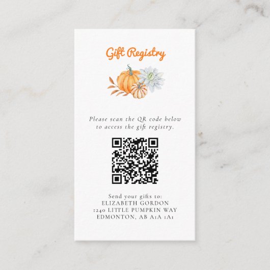 Little Pumpkin Baby shower Gift Registry QR Code Informatiekaartje (Voorkant)