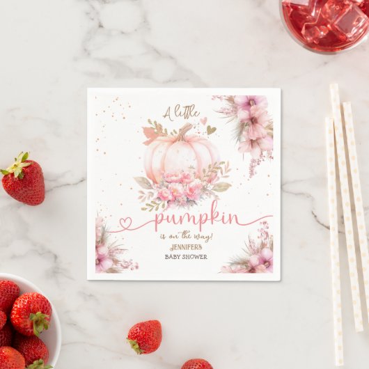 Little Pumpkin Baby shower Girl Pink Herfst Paper Servet (Insitu)