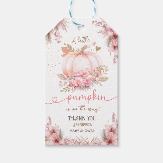 Little Pumpkin Baby shower Girl Roze Herfst Cadeaulabel (Voorkant)