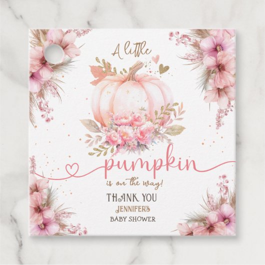 Little Pumpkin Baby shower Girl Roze Herfst Herfst Bedankjes Labels (Voorkant)