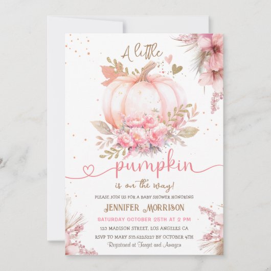 Little Pumpkin Baby shower Girl Roze Herfst Herfst Kaart (Voorkant)