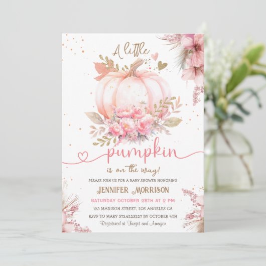 Little Pumpkin Baby shower Girl Roze Herfst Herfst Kaart (Staand voorkant)