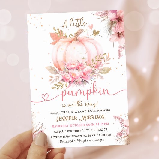 Little Pumpkin Baby shower Girl Roze Herfst Herfst Kaart