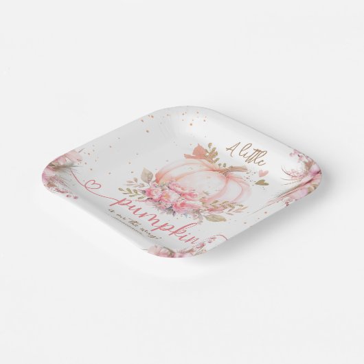 Little Pumpkin Baby shower Girl Roze Herfst Herfst Papieren Bordje (Gebogen)