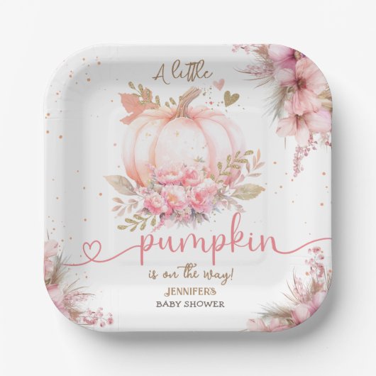 Little Pumpkin Baby shower Girl Roze Herfst Herfst Papieren Bordje (Voorkant)