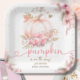 Little Pumpkin Baby shower Girl Roze Herfst Herfst Papieren Bordje