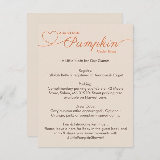 Little Pumpkin Baby shower - Herfst Chic Informatiekaartje (Voorkant / Achterkant)