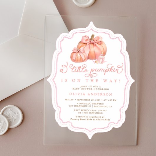 Little Pumpkin Baby shower Herfst Pink Bow Acryl Uitnodigingen