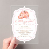 Little Pumpkin Baby shower Herfst Pink Bow Acryl Uitnodigingen (Insitu (Draagbaar))