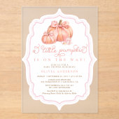 Little Pumpkin Baby shower Herfst Pink Bow Acryl Uitnodigingen (Voorkant)