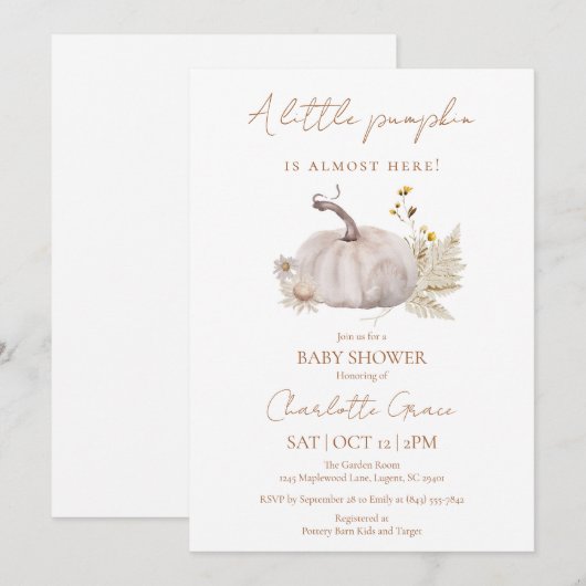 Little Pumpkin Baby shower Invitation Bedankkaart (Voorkant / Achterkant)