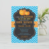 Little Pumpkin Baby shower Invitation Blue Chevron Kaart (Staand voorkant)