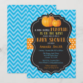 Little Pumpkin Baby shower Invitation Blue Chevron Kaart (Voorkant / Achterkant)