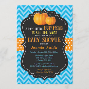 Little Pumpkin Baby shower Invitation Blue Chevron Kaart