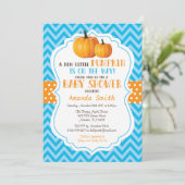 Little Pumpkin Baby shower Invitation Blue Chevron Kaart (Staand voorkant)