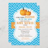 Little Pumpkin Baby shower Invitation Blue Chevron Kaart (Voorkant / Achterkant)