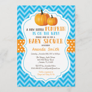 Little Pumpkin Baby shower Invitation Blue Chevron Kaart