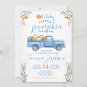 Little Pumpkin Baby shower Invitation Blue Truck Kaart (Voorkant)