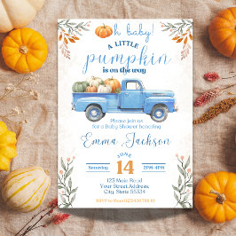 Little Pumpkin Baby shower Invitation Blue Truck Kaart