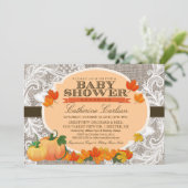 Little Pumpkin Baby shower Invitation, Burlap Lace Kaart (Staand voorkant)