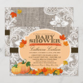 Little Pumpkin Baby shower Invitation, Burlap Lace Kaart (Voorkant / Achterkant)