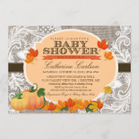 Little Pumpkin Baby shower Invitation, Burlap Lace