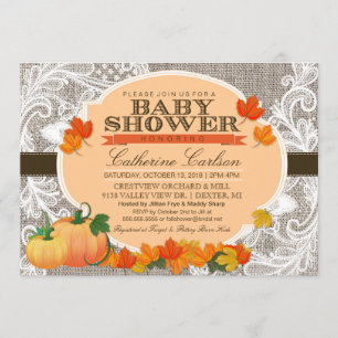 Little Pumpkin Baby shower Invitation, Burlap Lace Kaart