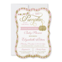 Little Pumpkin Baby shower Invitation, Faux Gold