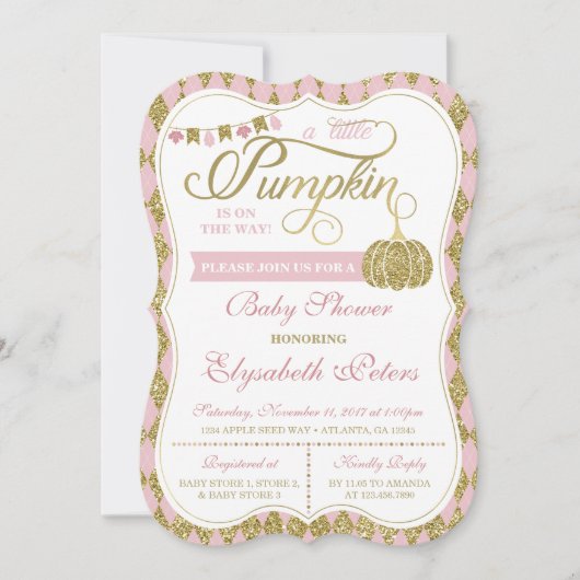 Little Pumpkin Baby shower Invitation, Faux Gold Kaart (Voorkant)