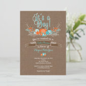 Little Pumpkin Baby shower Invitation for Boy Kaart (Staand voorkant)