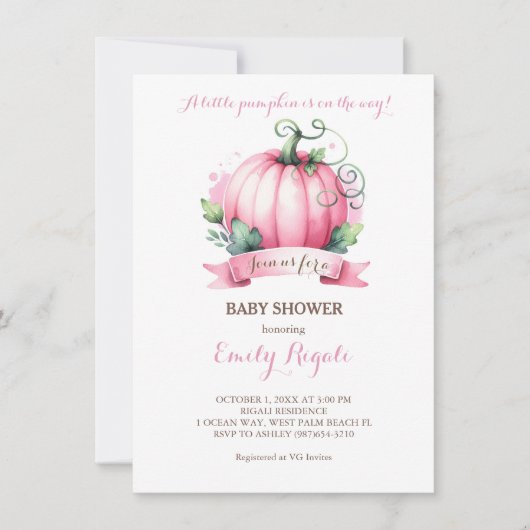 Little Pumpkin Baby shower Invitation - Girl Kaart (Voorkant)