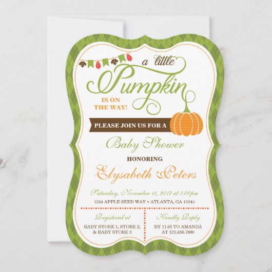 Little Pumpkin Baby shower Invitation, Herfst Kaart (Voorkant)