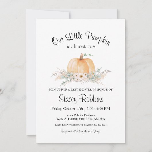 Little Pumpkin Baby shower Invitation Kaart (Voorkant)