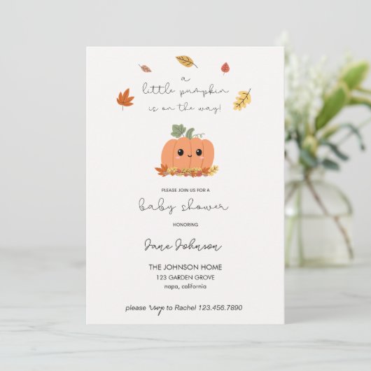 Little Pumpkin Baby shower Invitation Kaart (Staand voorkant)