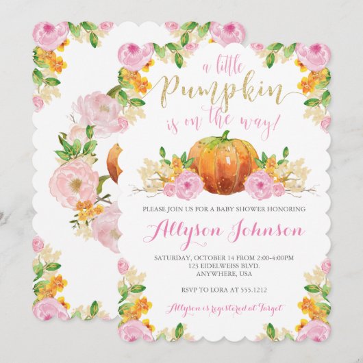 Little Pumpkin Baby shower Invitation Kaart (Voorkant / Achterkant)