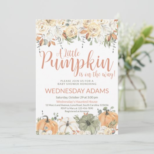 Little Pumpkin Baby shower Invitation Kaart (Staand voorkant)