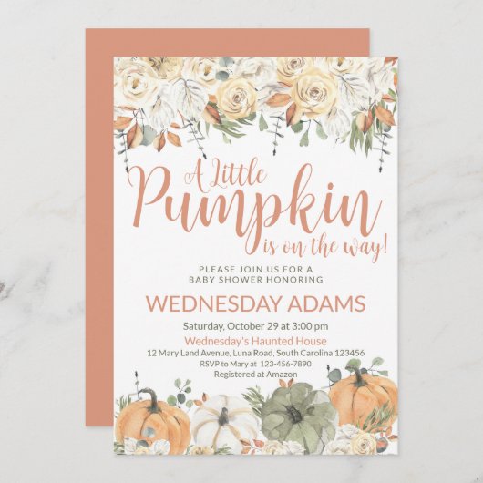 Little Pumpkin Baby shower Invitation Kaart (Voorkant / Achterkant)