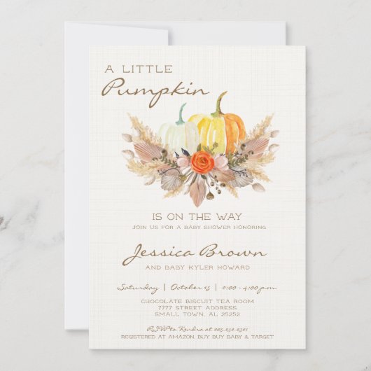 Little Pumpkin Baby shower Invitation Kaart (Voorkant)