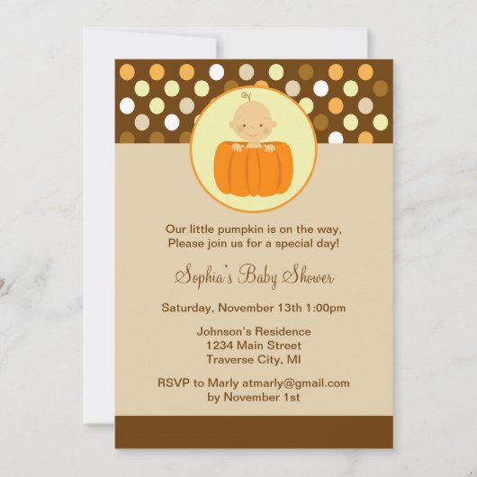 Little Pumpkin Baby shower Invitation Kaart (Voorkant)