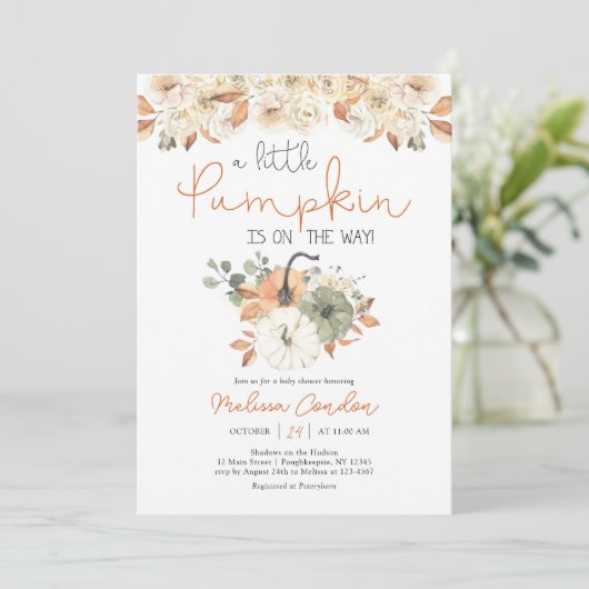 Little Pumpkin Baby shower Invitation Kaart (Staand voorkant)