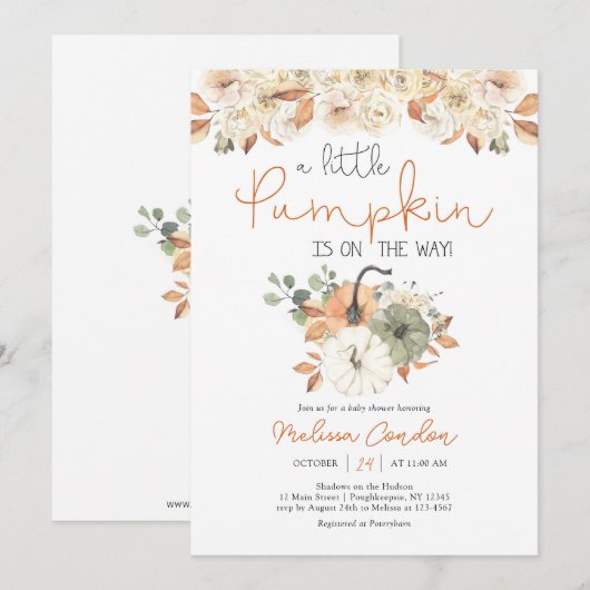 Little Pumpkin Baby shower Invitation Kaart (Voorkant / Achterkant)