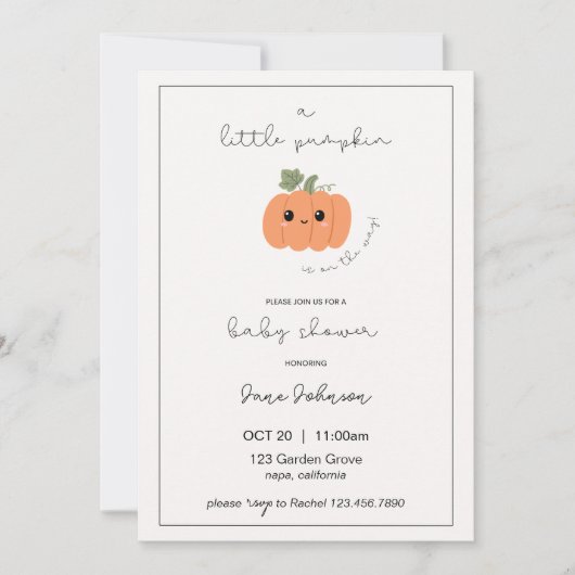 Little Pumpkin Baby Shower Invitation Kaart (Voorkant)