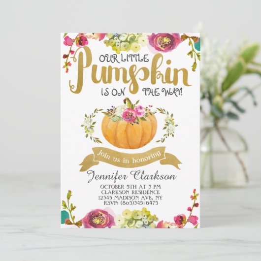 Little Pumpkin Baby shower Invitation Kaart (Staand voorkant)