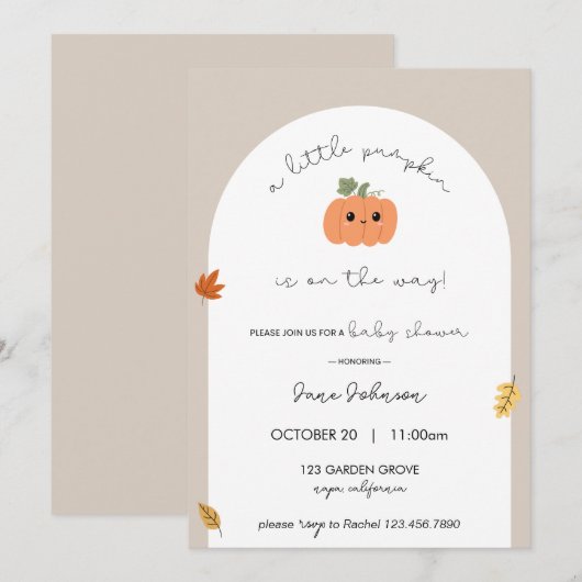 Little Pumpkin Baby shower Invitation Kaart (Voorkant / Achterkant)